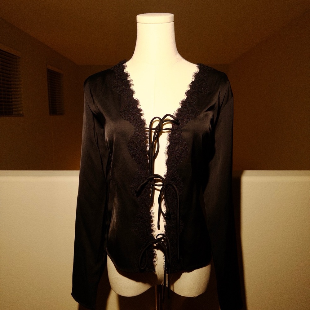 Sleek Black Lace-Trimmed Women's Blouse
